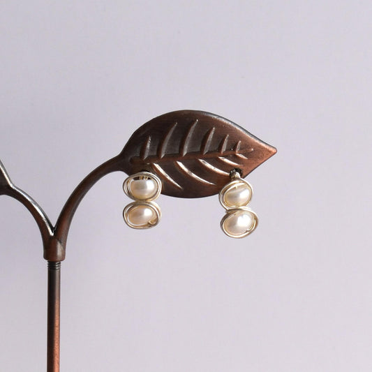 Double pearl nugget wrapped stud earrings