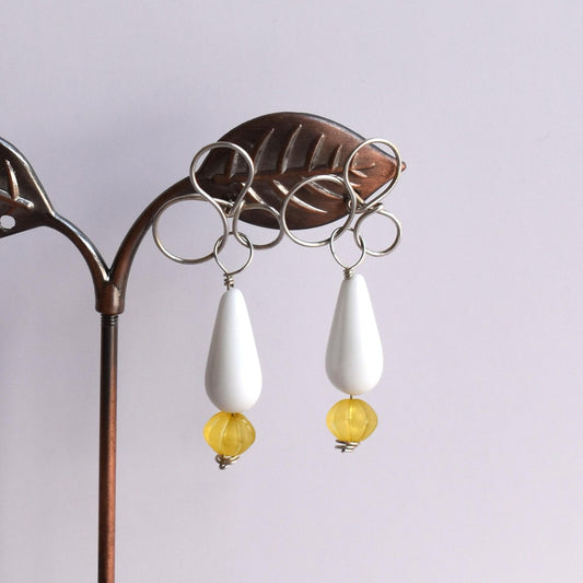 4-loop white dangle post earrings