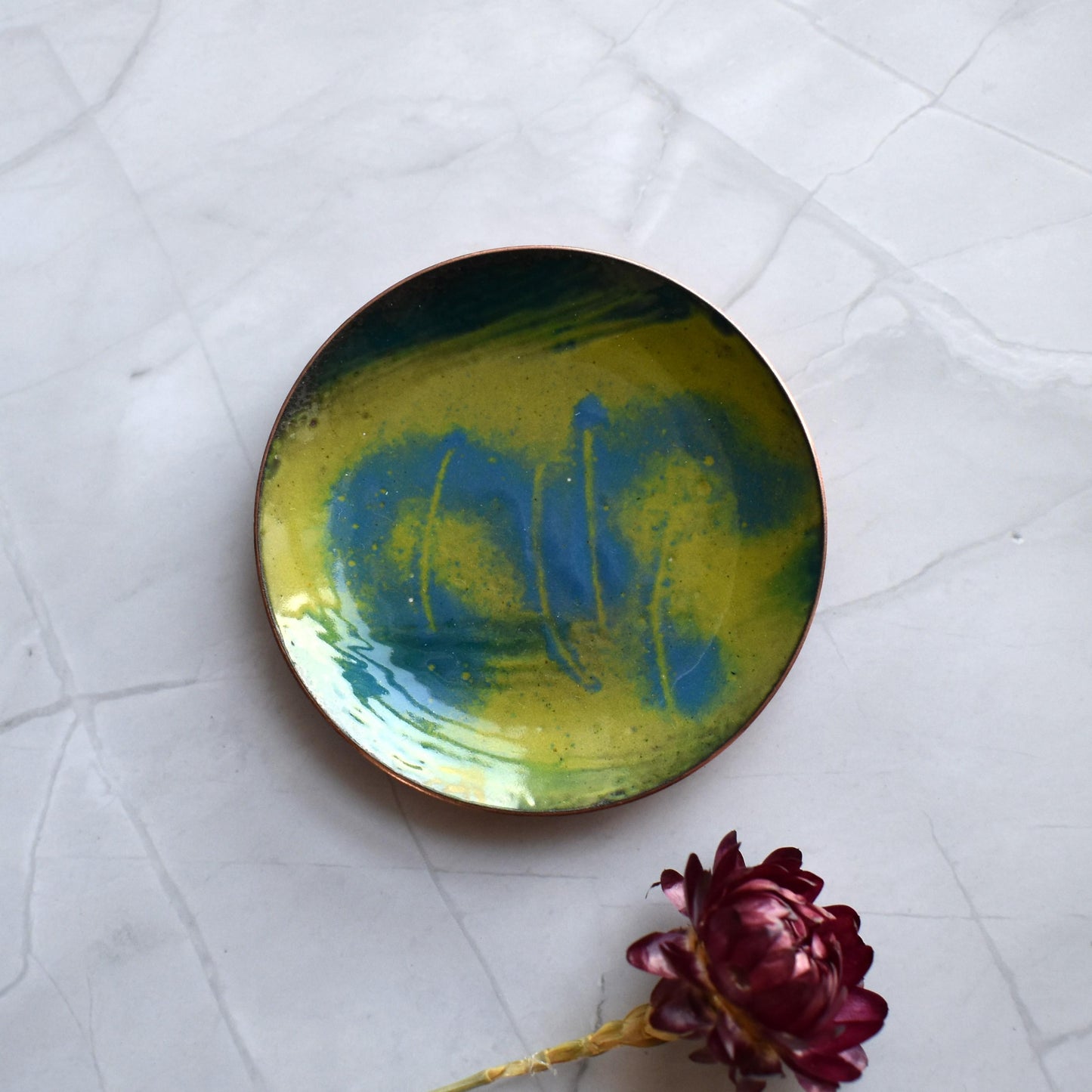 Enamelled copper trinket dish