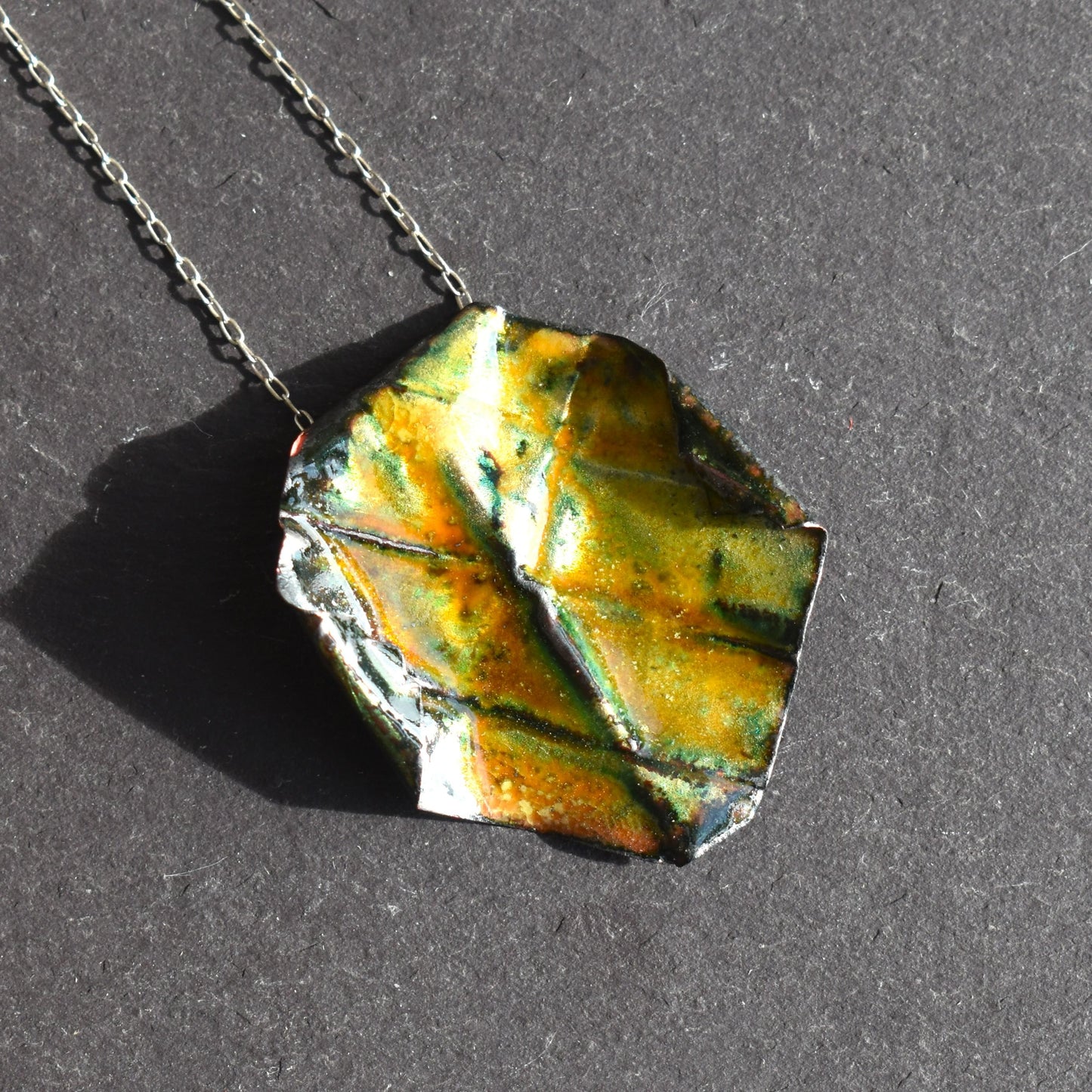 Copper shim leaf pendant necklace