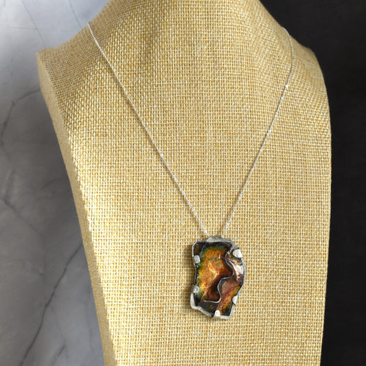 Golden foldform rectangular copper pendant necklace