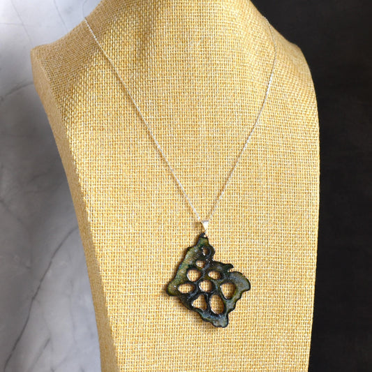Enamelled copper pierced pendant necklace