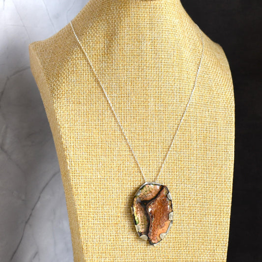 Golden foldform oval copper pendant necklace